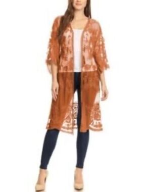 NEW Dizzy Gal Womens Boho Embroidered Lace Duster Kimono Cardigan Size Medium